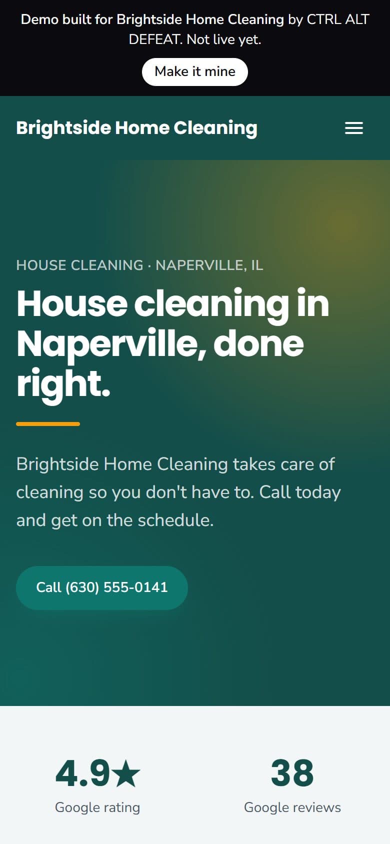 Sample site for Brightside Home Cleaning, a made-up house cleaning business