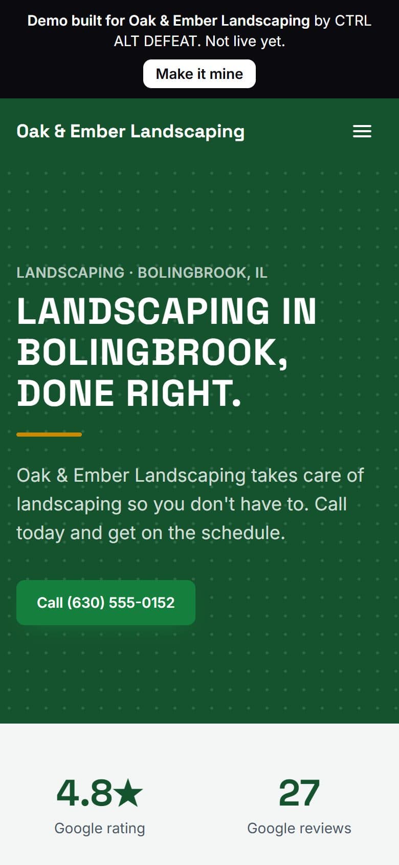 Sample site for Oak & Ember Landscaping, a made-up landscaping business